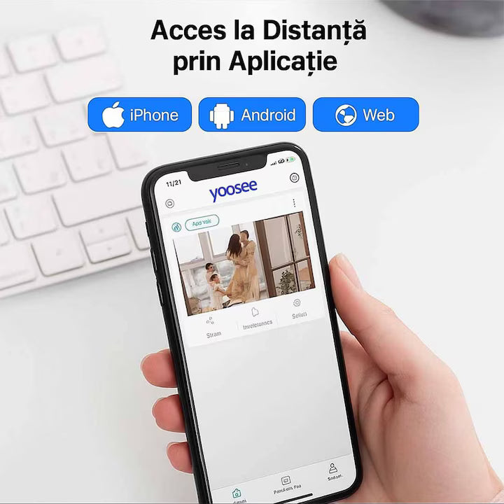 Pachet 3 Camere de Supraveghere WiFi Jortan 9296HJB, 2MP Full HD 1080P, PTZ 355°, Interior, Vedere Nocturnă Color, Audio Bidirecțional, Aplicație Yoosee, 3 Carduri MicroSD 32GB Incluse