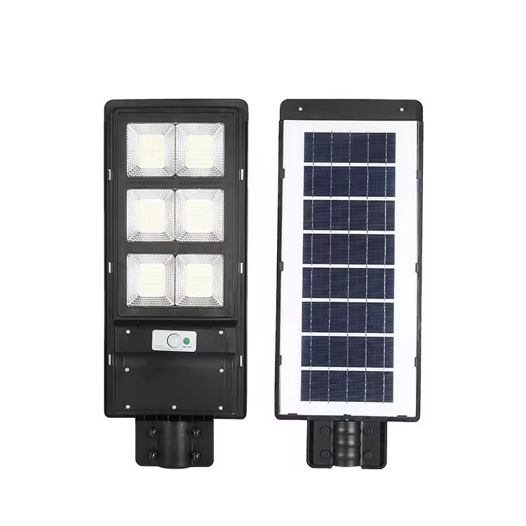 Lampa Solara Stradala 300W JORTAN cu 220LED SMD, Panou Solar Integrat, Acumulator Intern Reincarcabil, Telecomanda pentru Controlul Lampii, Iluminare Alb Rece, Senzor de Miscare, Autonomie pana la 10h, Montaj pe Stalp sau Perete, Protectie IP65