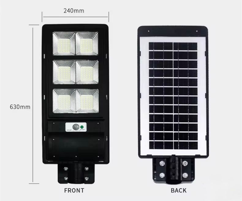 Lampa Solara Stradala 300W JORTAN cu 220LED SMD, Panou Solar Integrat, Acumulator Intern Reincarcabil, Telecomanda pentru Controlul Lampii, Iluminare Alb Rece, Senzor de Miscare, Autonomie pana la 10h, Montaj pe Stalp sau Perete, Protectie IP65