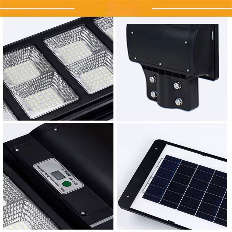 Lampa Solara Stradala 300W JORTAN cu 220LED SMD, Panou Solar Integrat, Acumulator Intern Reincarcabil, Telecomanda pentru Controlul Lampii, Iluminare Alb Rece, Senzor de Miscare, Autonomie pana la 10h, Montaj pe Stalp sau Perete, Protectie IP65
