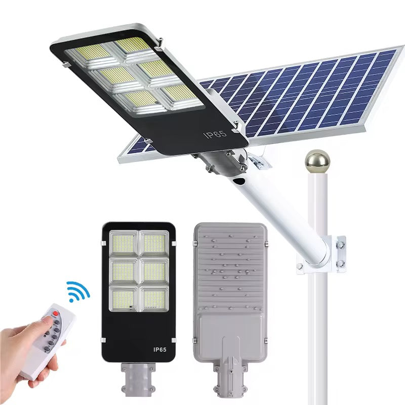 Lampă Solară Stradală 400W JORTAN cu 400 LED SMD, Panou Solar 38W, Baterie 35.000 mAh, Brat de Montare Inclus, Telecomandă pentru Controlul Lămpii, Iluminare 6500K Alb Rece, Unghi 120°, Autonomie până la 24h, Protecție IP66