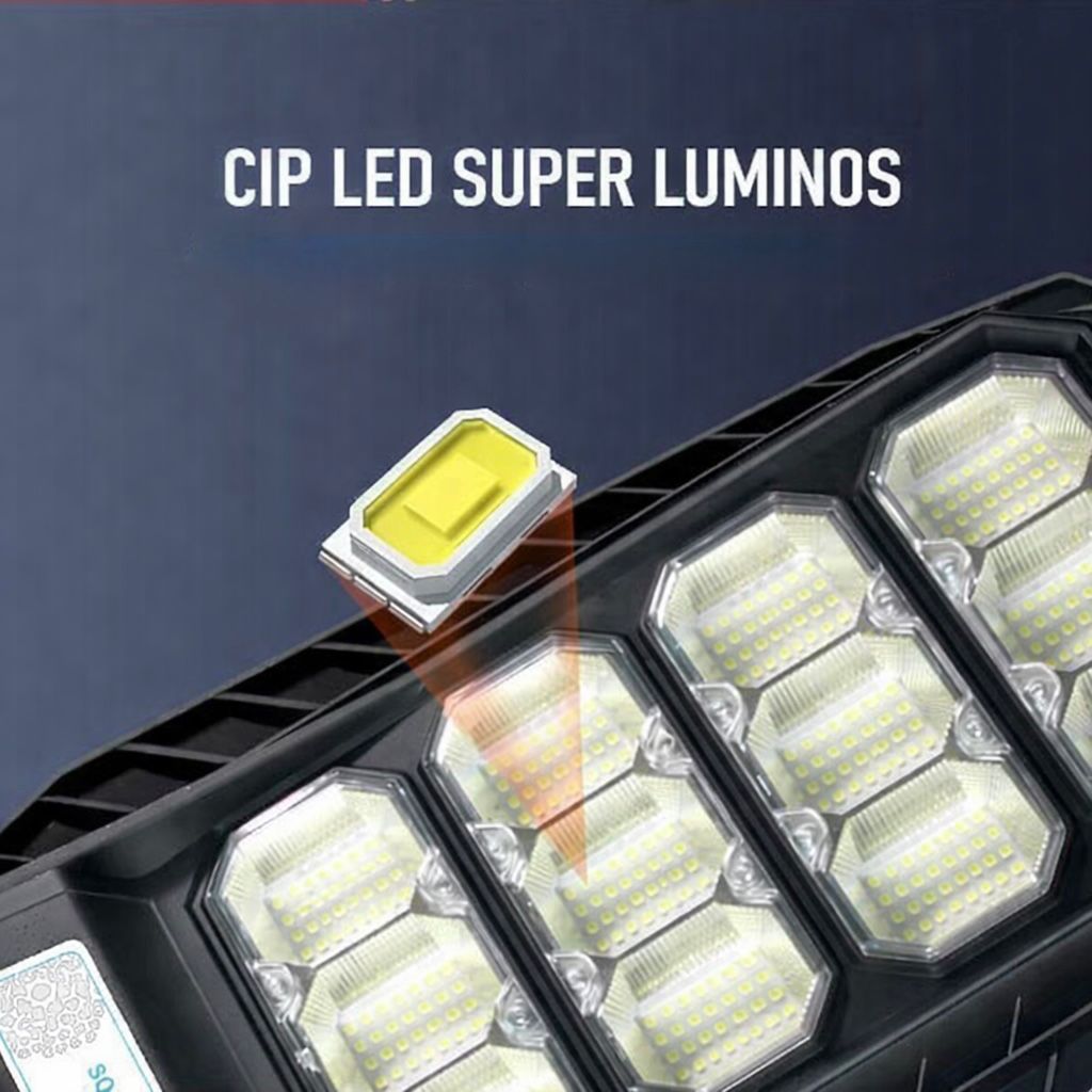 Lampa Solara Stradala 500W JORTAN, LED Puternic, Panou Solar Eficient, Baterie LiFePO4, Brat de Montare Inclus, Telecomanda, Iluminare 6000K Alb Rece, Senzor Miscare si Lumina, Autonomie pana la 12h, Protectie IP66