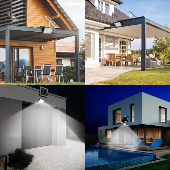 Proiector Solar LED JORTAN Exterior 800W, 360 LED SMD, cu Panou Solar 40W Extern, Telecomanda, Lumina Alb Rece, Senzor Lumina, IP66 Rezistent la Apa si Praf, pentru Curte, Gradina, Alee, Garaj si Parcare