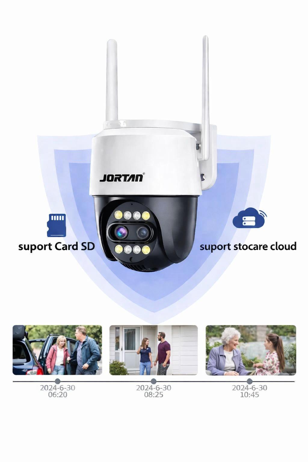 Pachet 3 Camere de Supraveghere WiFi Jortan 3XM, 6MP, Dual Lens, PTZ 360°, IP66, Zoom Optic 8X, Vedere Nocturna Color, Audio Bidirectional, Aplicatie ICSee, 3 Carduri MicroSD 32GB Incluse