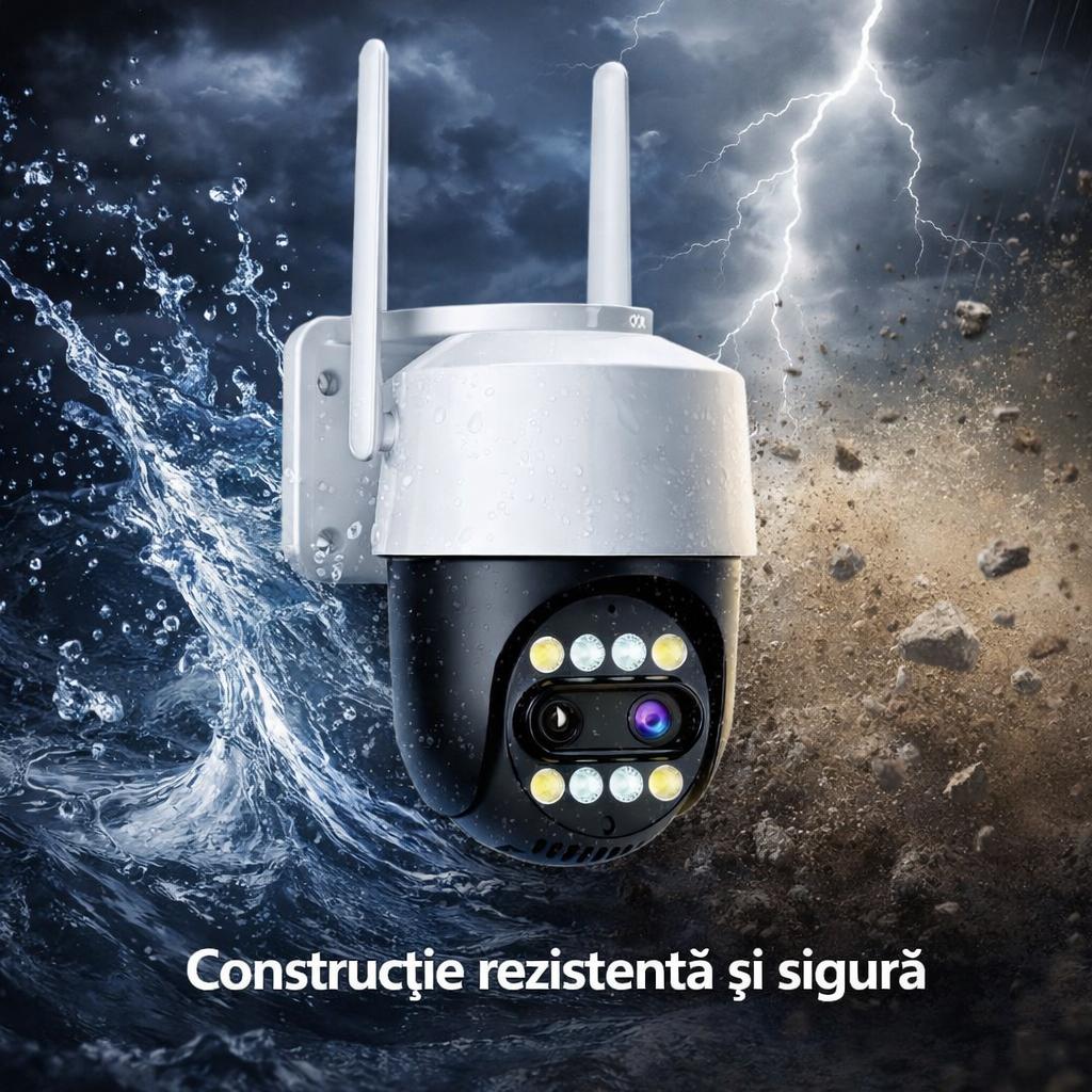 Pachet 3 Camere de Supraveghere WiFi Jortan 3XM, 6MP, Dual Lens, PTZ 360°, IP66, Zoom Optic 8X, Vedere Nocturna Color, Audio Bidirectional, Aplicatie ICSee, 3 Carduri MicroSD 32GB Incluse