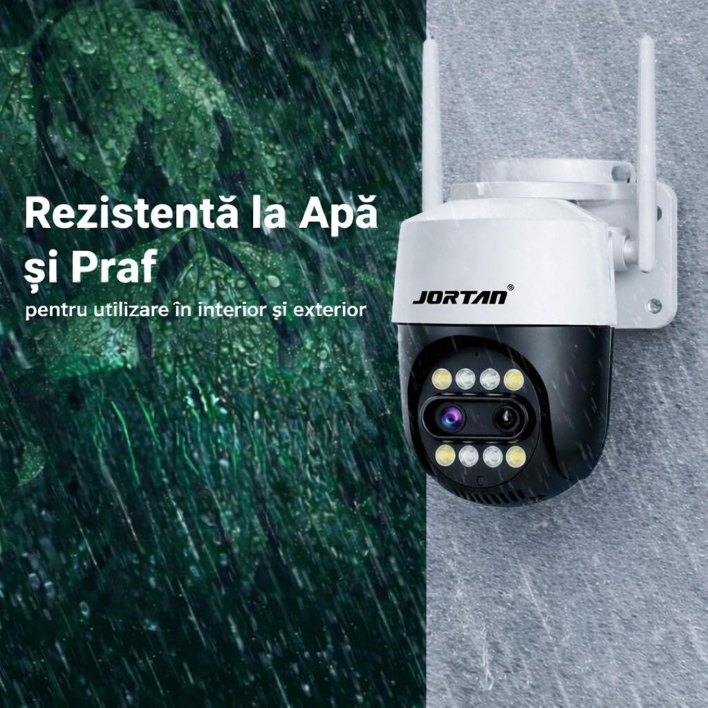Pachet 3 Camere de Supraveghere WiFi Jortan 3XM, 6MP, Dual Lens, PTZ 360°, IP66, Zoom Optic 8X, Vedere Nocturna Color, Audio Bidirectional, Aplicatie ICSee, 3 Carduri MicroSD 32GB Incluse