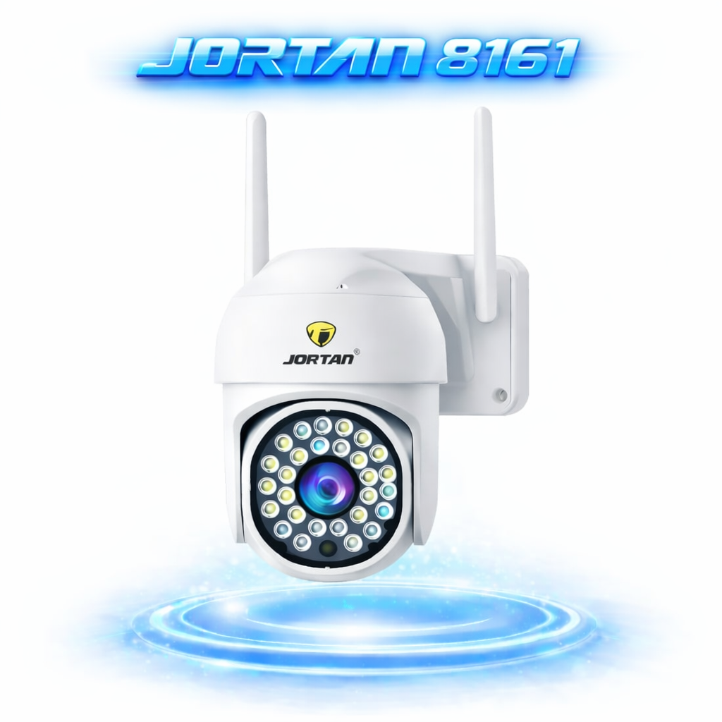 Cameră de Supraveghere WiFi Jortan 8161, 2MP Full HD 1080P, PTZ 355°, Exterior IP66, Vedere Nocturnă Color, Audio Bidirecțional, Aplicație Yoosee, Card MicroSD 32GB Inclus