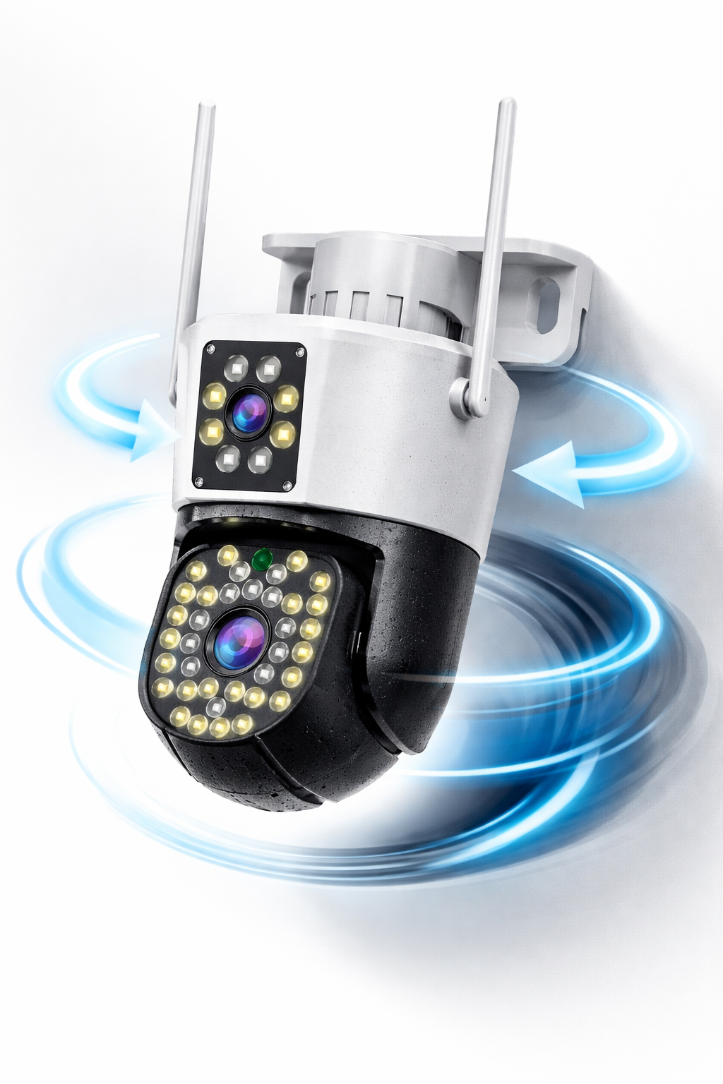 Cameră de Supraveghere WiFi Jortan 8293QJ, 6MP, Dual Lens, PTZ 360°, Exterior IP66, Vedere Nocturnă Color, Audio Bidirecțional, Aplicație Yoosee, Card MicroSD 32GB Inclus