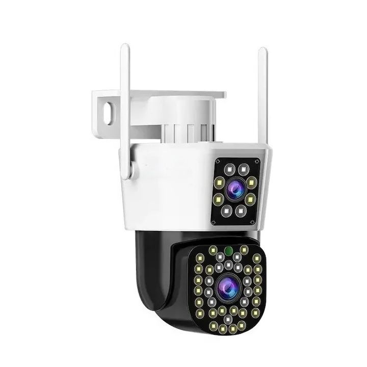 Camera de Supraveghere WiFi Jortan 8293QJ, 6MP, Dual Lens, PTZ 360°, Exterior IP66, Vedere Nocturna Color, Audio Bidirectional, Aplicatie Yoosee, Card MicroSD 32GB Inclus