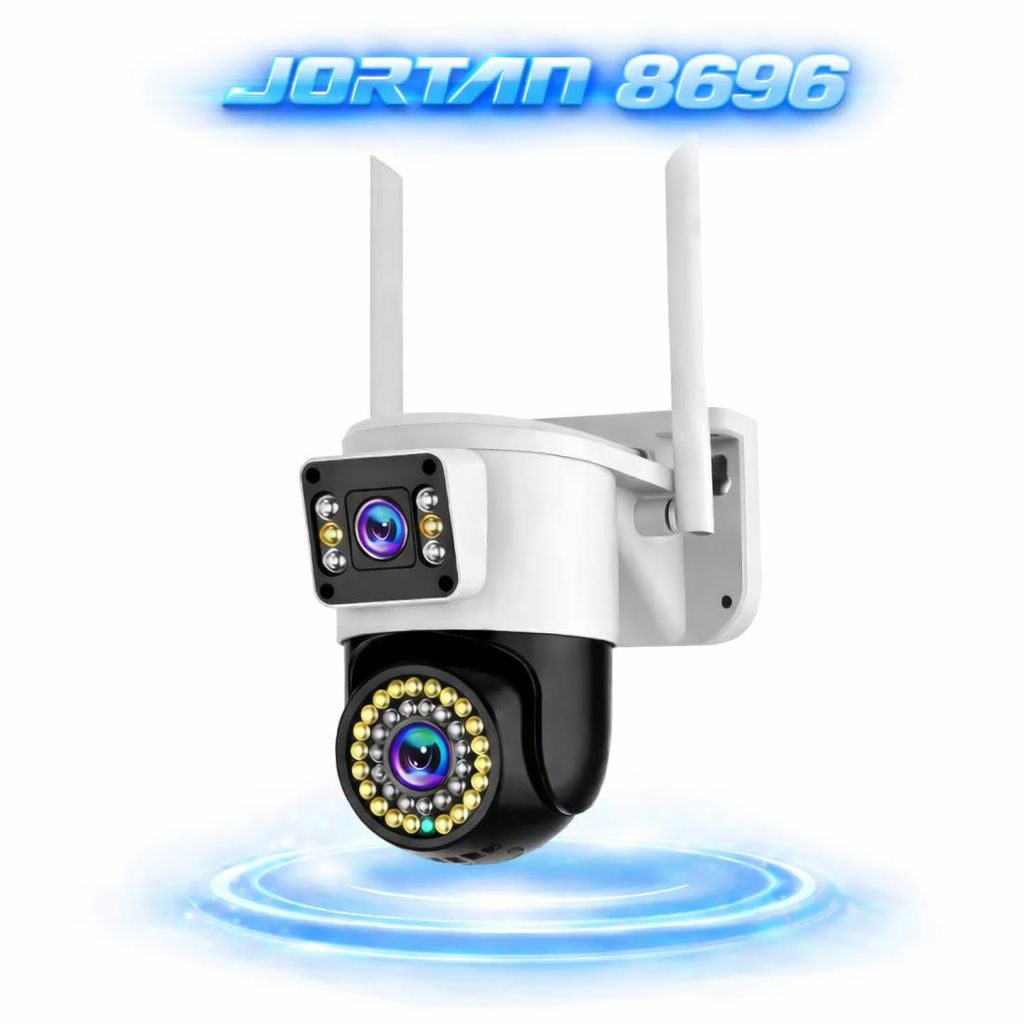 Cameră de Supraveghere WiFi Jortan 8696 6MP, Dual Lens, PTZ 360°, Exterior IP66, Vedere Nocturnă Color, Audio Bidirecțional, Aplicație Yoosee, Card MicroSD 32GB Inclus