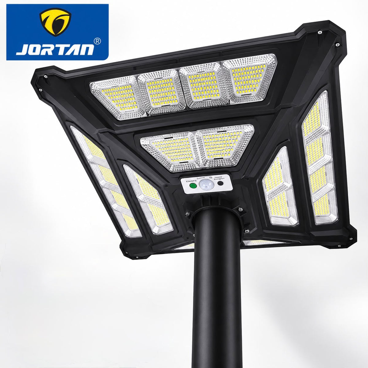 Lampa Solara Stradala Thunder God 1000W JORTAN, LED SMD Ultra Puternic, Iluminare Multidirectionala, Senzor PIR Miscare 120°, Detectie 8m, Panou Solar Integrat, Telecomanda Wireless, IP66, Suport Montaj Inclus, Curte, Gradina, Alee, Parcare