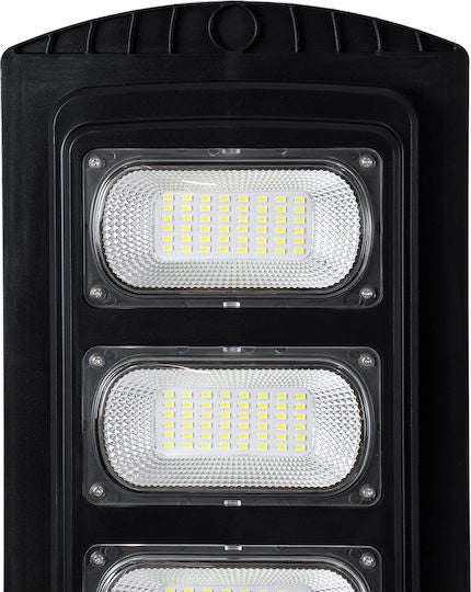 Lampa Solara Stradala 240W JORTAN cu 4 cadrane LED, Panou Solar 3.2V, Baterie 24.000 mAh, Telecomanda Wireless, Senzor Lumina, Autonomie pana la 24h, Protectie IP65