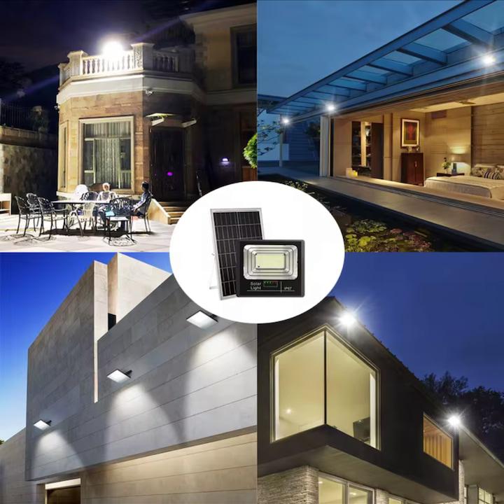 Proiector Solar LED JORTAN Exterior 200W, cu Panou Solar Extern, Telecomandă, Lumină Alb Rece, IP66 Rezistent la Apă și Praf, pentru Curte, Alee, Garaj și Parcare