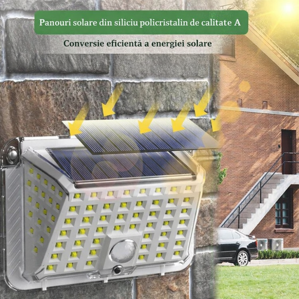 Lampa Solara LED cu Senzor de Miscare, Iluminare 3D, IP65, pentru Exterior