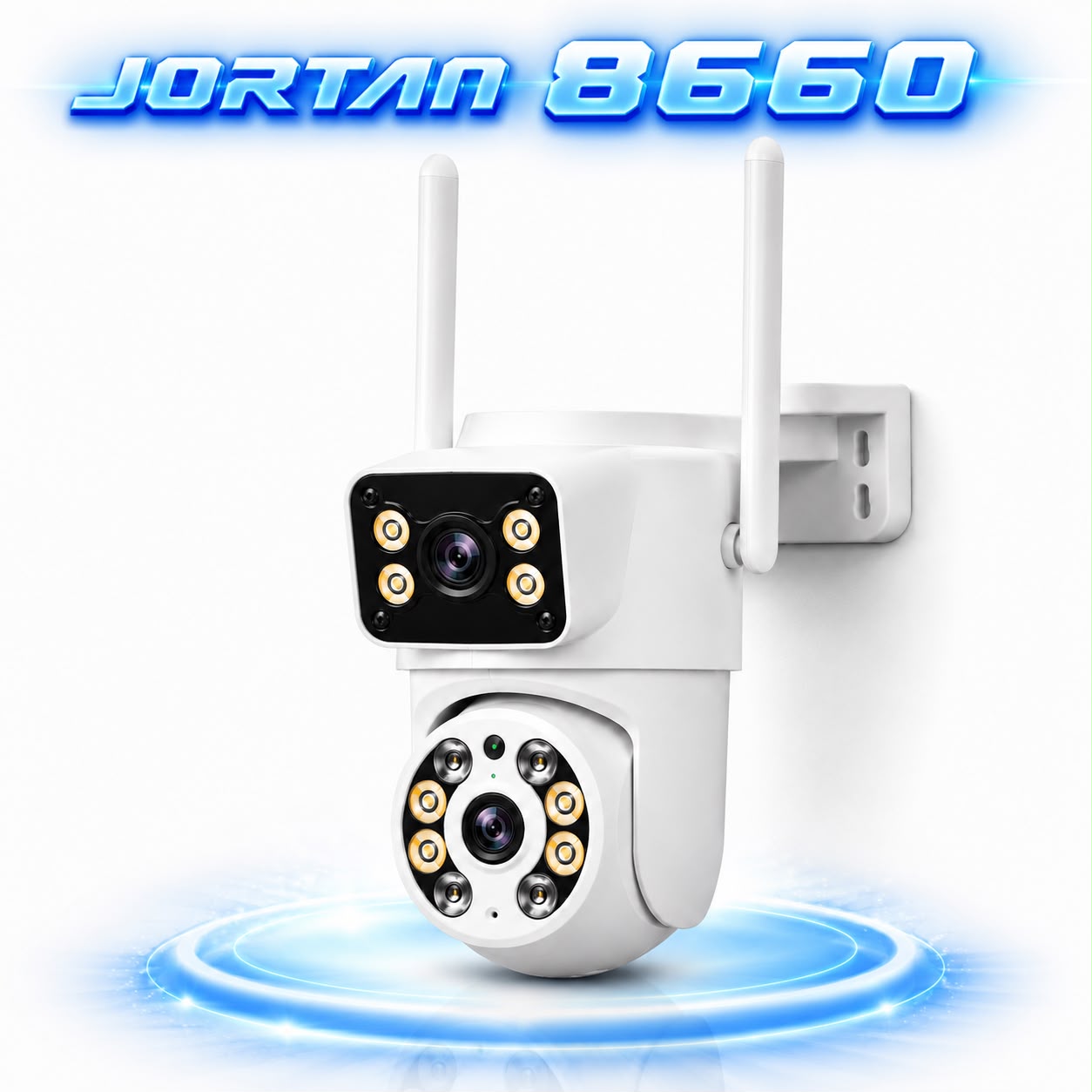 Camera de Supraveghere WiFi JORTAN JT-8660, 4MP, Dual Lens, PTZ 355°, IP66, Detectare Miscare, Vedere Nocturna Color, Audio Bidirectional, Alerta Integrata, Aplicatie Yoosee, Card MicroSD 32GB Inclus