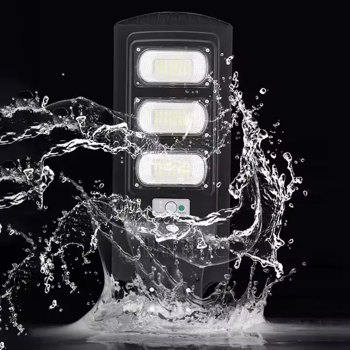Lampa Solara Stradala 150W JORTAN cu 3 cadrane LED , Panou Solar 3.2V Baterie 12.000 mAh, Telecomanda Wireless, Senzor Lumina, Autonomie până la 24h, Protecție IP65