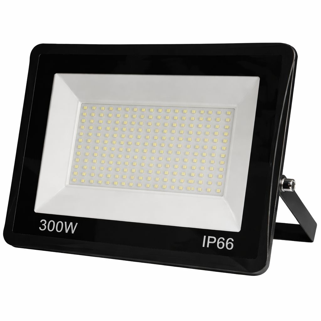 Proiector LED JORTAN Exterior 300W, Alimentare 230V, 168 LED-uri, 15000 Lumeni, Lumina Calda Intensa, Carcasa Aluminiu + Sticla, IP66 Rezistent la Apa si Praf, pentru Curte, Alee, Garaj si Parcare