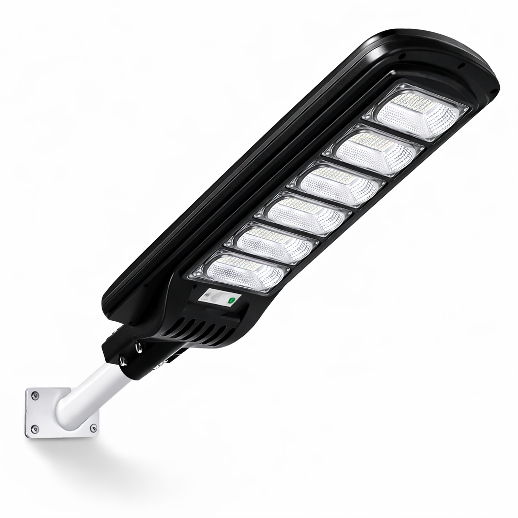 Lampă Solară Stradală 300W JORTAN cu 6 cadrane LED , Panou Solar 3.2V Baterie 24.000 mAh, Telecomandă Wireless, Senzor Lumina, Autonomie până la 24h, Protecție IP65