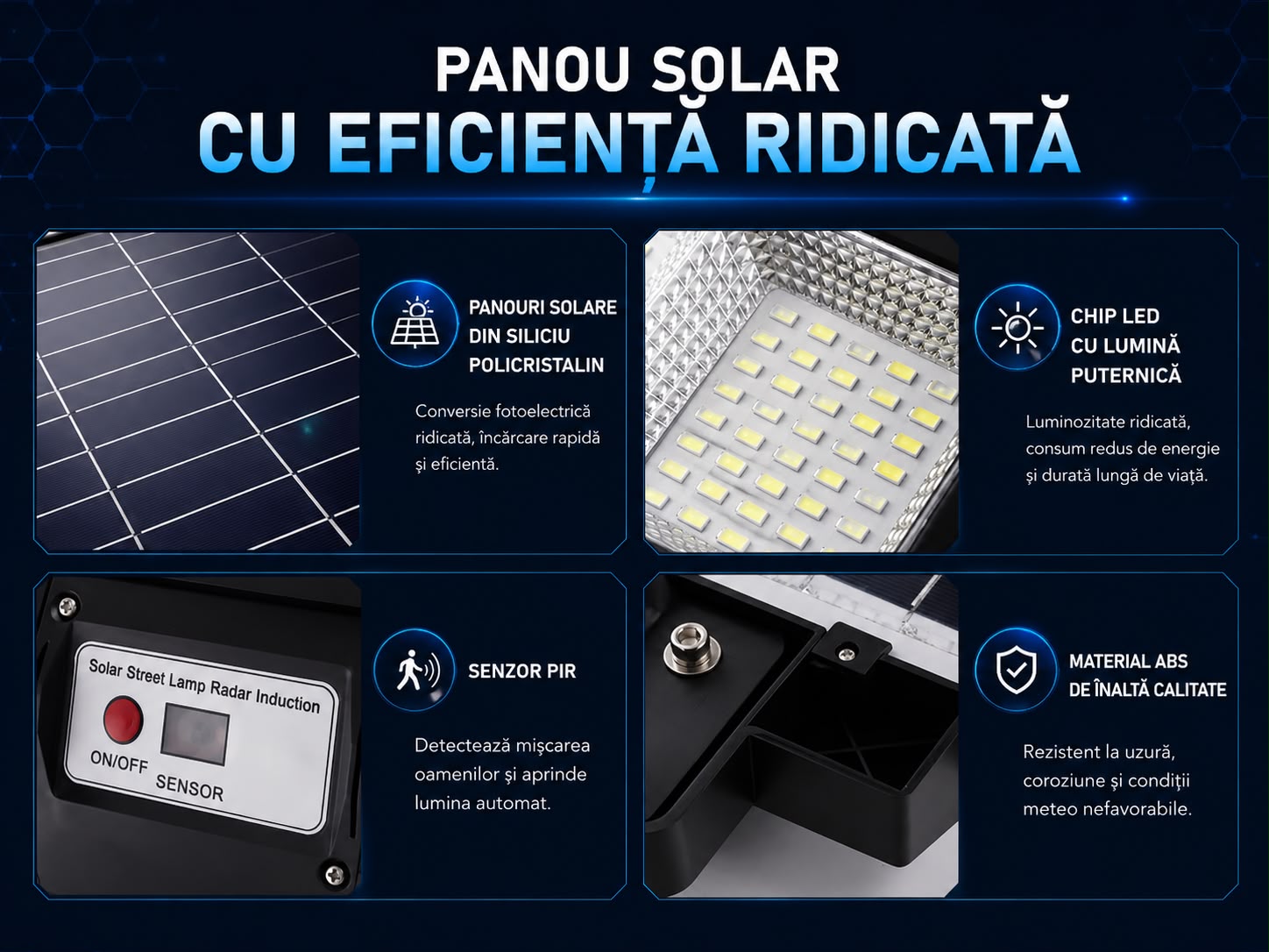 Lampa Solara Stradala 800W JORTAN, LED SMD Ultra Puternic, Senzor PIR Miscare, Panou Solar Integrat, Telecomanda Wireless, Lumina Alb Rece 6000K, IP66, Autonomie Mare, Suport Montaj Inclus, Iluminare Curte, Gradina, Alee, Parcare