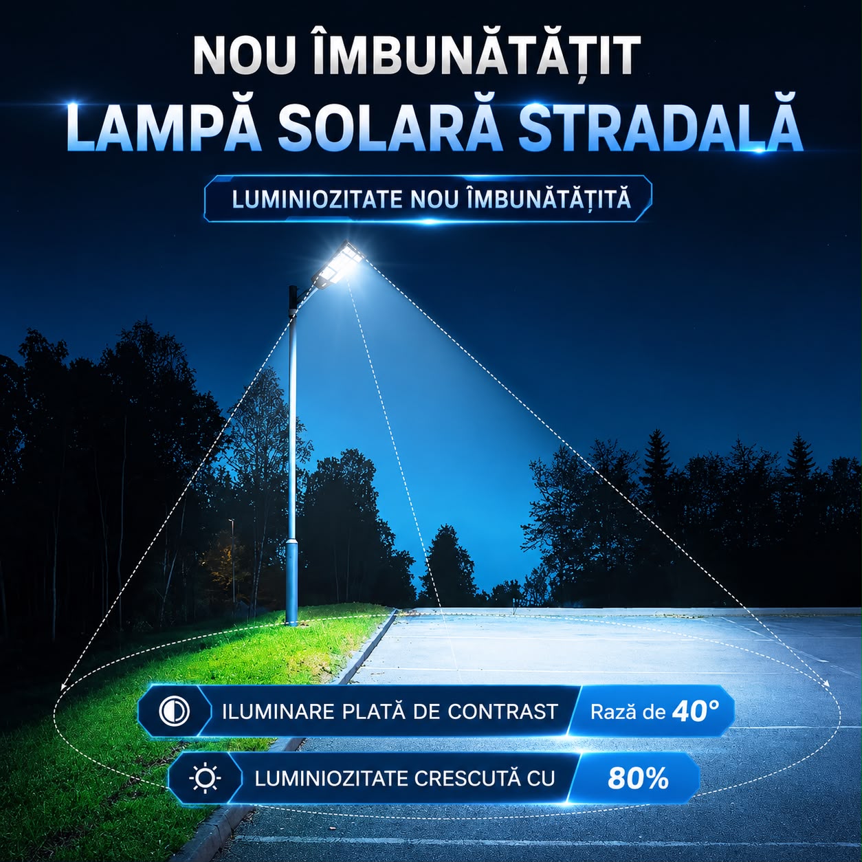 Lampa Solara Stradala 800W JORTAN, LED SMD Ultra Puternic, Senzor PIR Miscare, Panou Solar Integrat, Telecomanda Wireless, Lumina Alb Rece 6000K, IP66, Autonomie Mare, Suport Montaj Inclus, Iluminare Curte, Gradina, Alee, Parcare