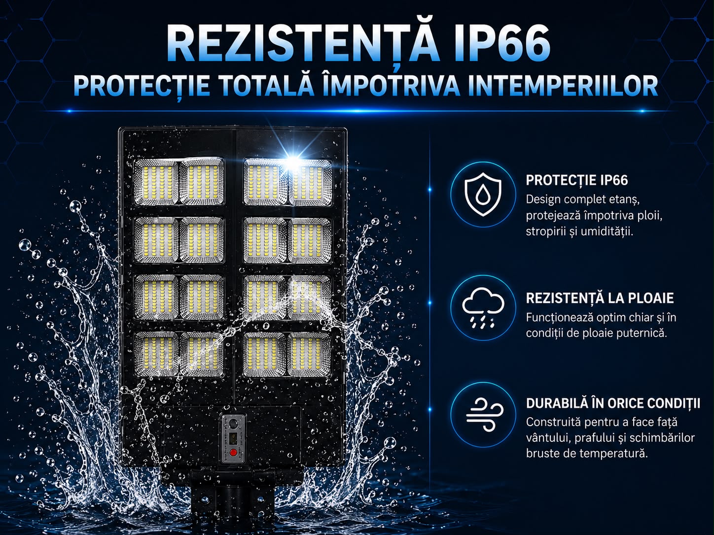 Lampa Solara Stradala 800W JORTAN, LED SMD Ultra Puternic, Senzor PIR Miscare, Panou Solar Integrat, Telecomanda Wireless, Lumina Alb Rece 6000K, IP66, Autonomie Mare, Suport Montaj Inclus, Iluminare Curte, Gradina, Alee, Parcare