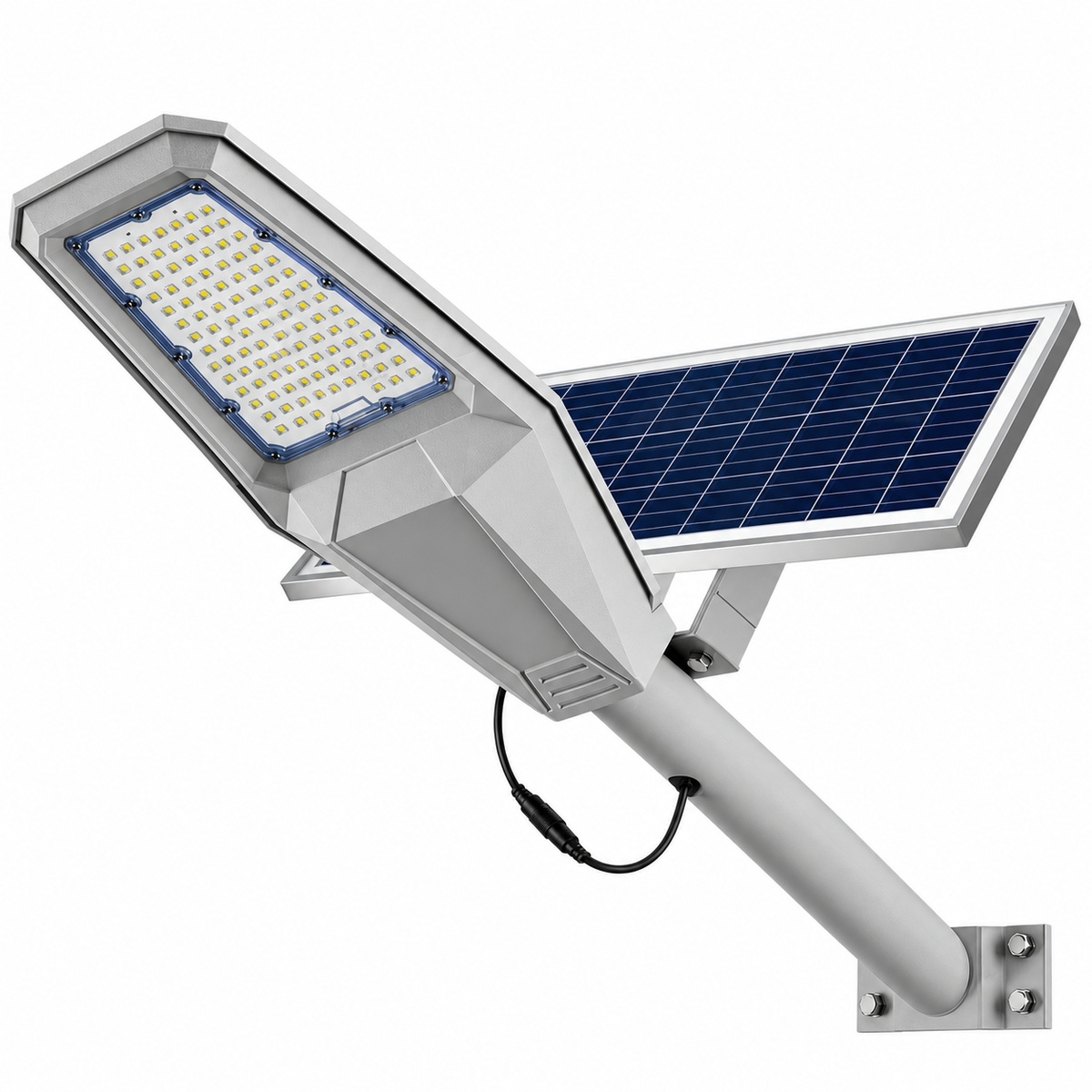 Lampa Solara Stradala Aluminiu Warship, 400W, Acumulator 30000 mAh, Telecomanda, Panou solar Aluminiu, Kit Montaj Inclus, Stalp metalic, Pentru Exterior, Gri