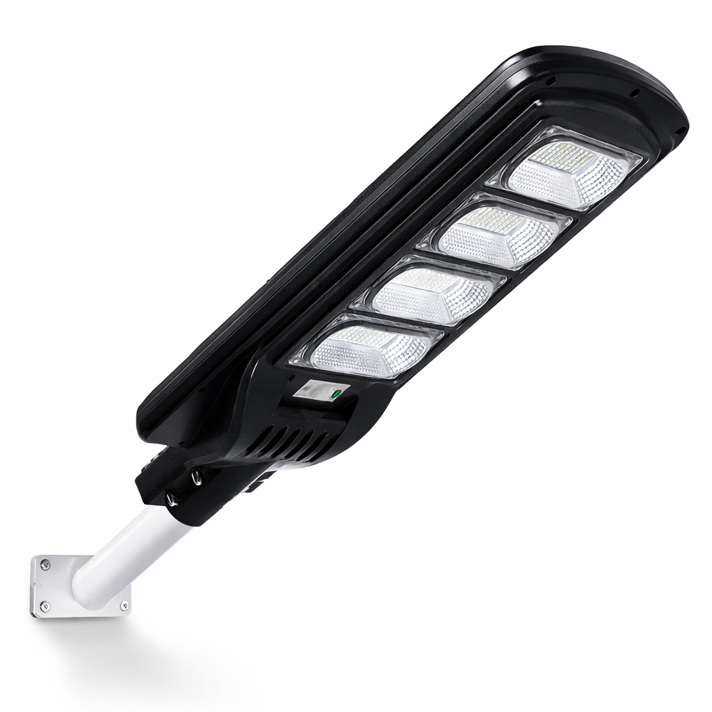 Lampă Solară Stradală 200W JORTAN cu 4 cadrane LED , Panou Solar 3.2V Baterie 12.000 mAh, Telecomandă Wireless, Senzor Lumina, Autonomie până la 24h, Protecție IP65