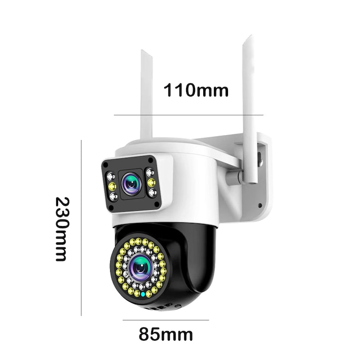 Camera de Supraveghere WiFi Jortan 8696 6MP, Dual Lens, PTZ 360°, Exterior IP66, Vedere Nocturna Color, Audio Bidirecțional, Aplicație Yoosee, Card MicroSD 32GB Inclus