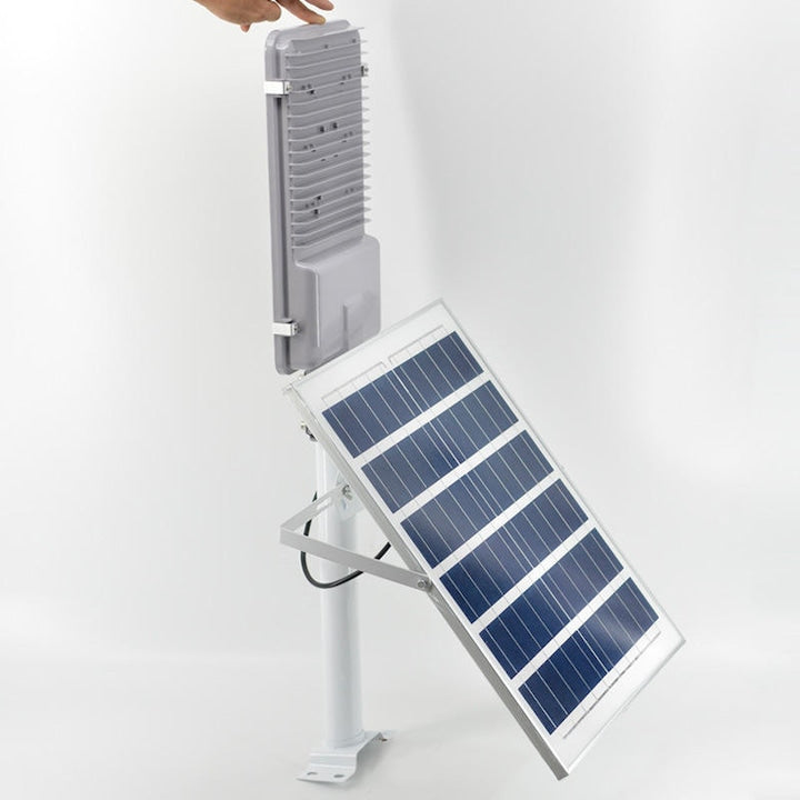 Lampa Solara Stradala 300W JORTAN cu 260 LED SMD, Panou Solar 28W, Baterie 25.000 mAh, Brat de Montare Inclus, Telecomanda pentru Controlul Lampii, Iluminare 6500K Alb Rece, Unghi 120°, Autonomie până la 24h, Protecție IP66